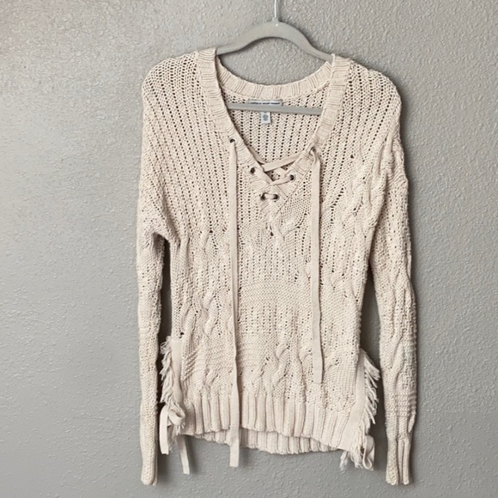 Cotton By Autumn Cashmere Cream Hem Tie Sweater